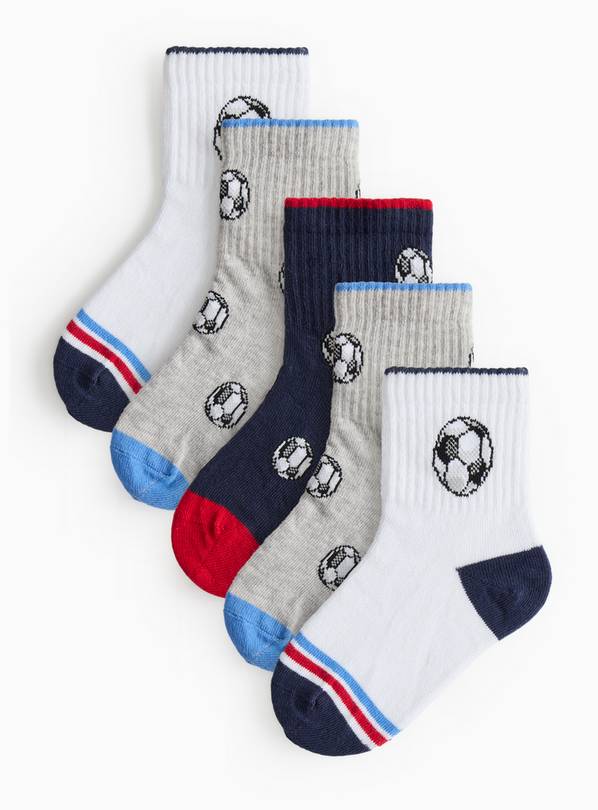Football Print Ankle Socks 5 Pack 6-8.5